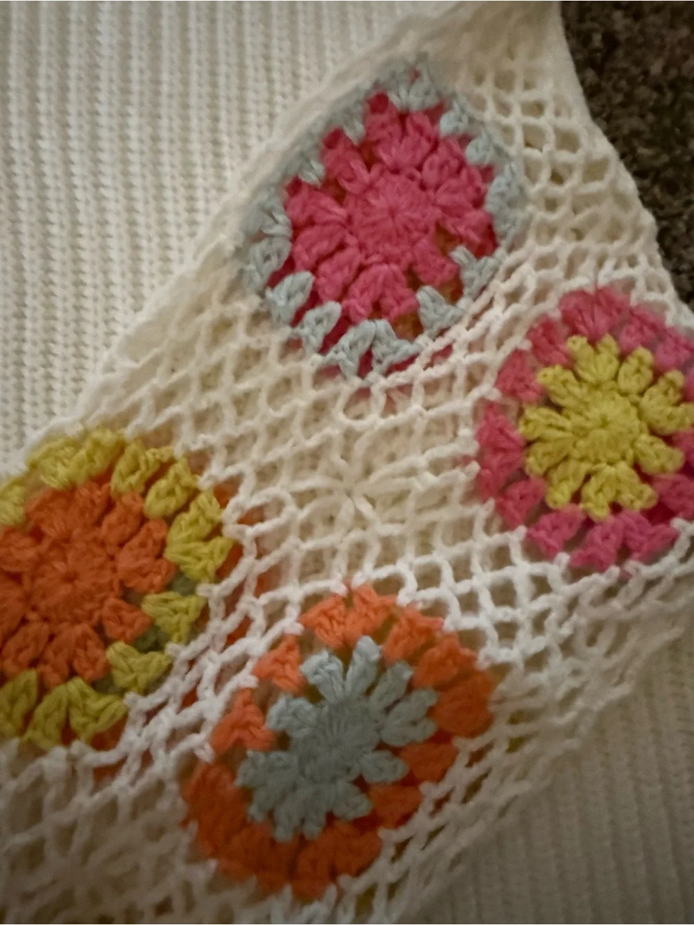 Baevely Crochet Flower Knit Panel Sleeve sweater